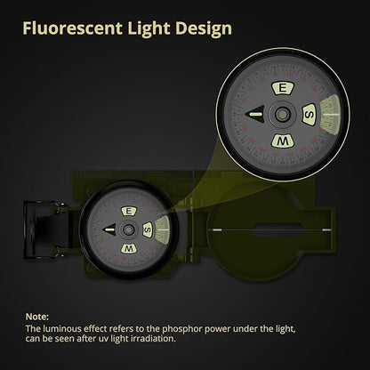 Compass Hiking with Clinometer, Strong Magnetic Intensity 3000 Gauss Professional Military Compass Waterproof Lensatic with Carry Bag, for Navigation Hiking Camping Hunting