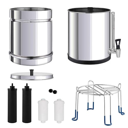 NSF/ANSI 42&372 Standard Stainless Steel Portable Gravity-Fed Water Filter System 2.25 Gallons Water Filter System with Filter and Sight Glass Spigot at Home and Camping