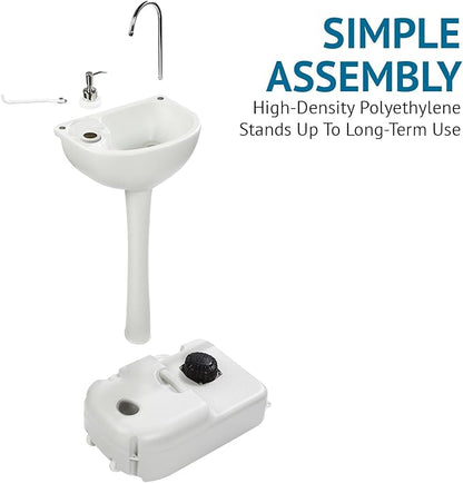 Hike Crew Advanced Portable Outdoor Foot Pump Camping Sink – Hose Connector for Optional Continues Water – 5 Gallon (19L) Tank, Wheels, Soap Dispenser, Faucet – Hand Wash Basin for Travel, Garage
