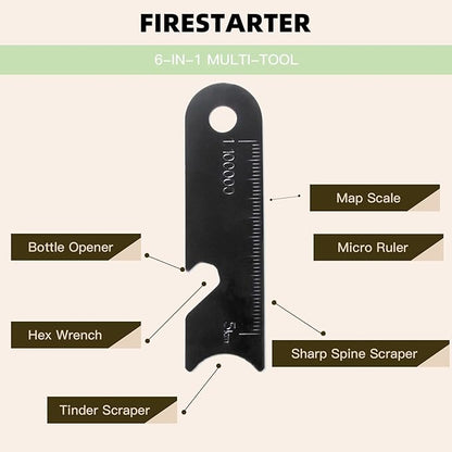 Fire Starter Survival Tool, Ferro Rod Fire Starter Kit & Backpacking Multitool, Fire Steel, Fire Rod