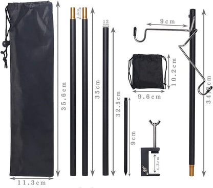 HIKEMAN Folding Lantern Stand Pole Portable Lamp Stand Hook Collapasible Light Stand Holder for Camping Fishing Picnic BBQ Outdoor Activities (Black)