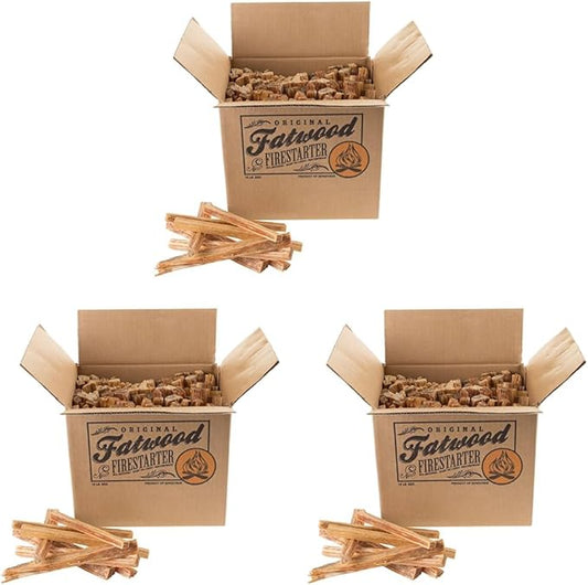 Fatwood Pine Wood Fire Sticks - 10lb Box of Indoor or Outdoor Fire Starters for Campfires, Grills, Wood Stoves, Firepits, or Fireplaces by Pure Garden (Pack of 3)