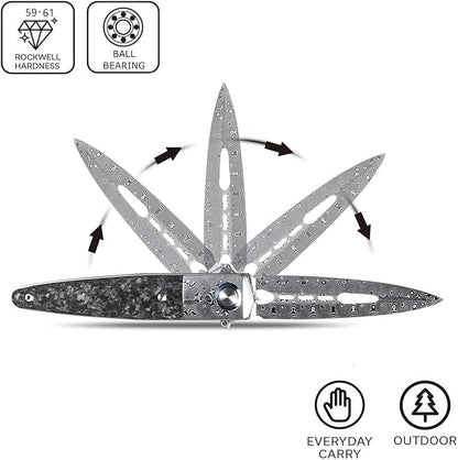 Sitivien ST251 Damascus Steel Folding Knife,Damascus Blade,Titanium Carbon Fiber Handle EDC Tool Knife for Outdoor Fishing, Camping, Hiking …
