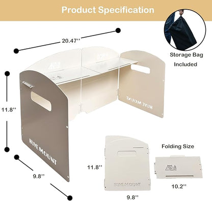 Stove Windscreen - Folding Camping Stove Windshield 4 Plates Stainless Steel Stove Windscreen with Shelf Board for Outdoor, Picnic, Backpacking and Cooking Beige