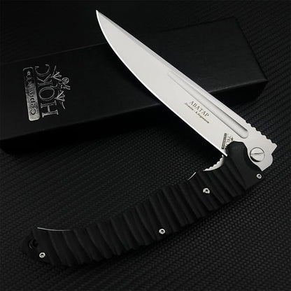 HUAAO 12 INCH Russian Avatar Folding Knife for Men,D2 Blade Black G10 Handles Tactical Survival Gear Saber Knives,Safety Liner Lock,Flipper Assisted Outdoor Camping Tool (White blade)