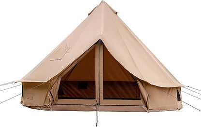 Cotton Canvas Bell Tent with Stove Jack, Roomy Yurt for Family Glamping Camping, 4 Season Tent with Zipped Removable Floor