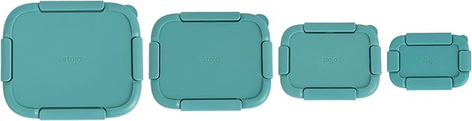 Stojo Nestable Collapsible Food Storage Container -Set of 4, Eucalyptus- Leak-Proof Airtight Seal Made With Food Grade Silicone For Meal Prep, Lunch Box, Pantry Organizer - Microwave & Dishwasher Safe