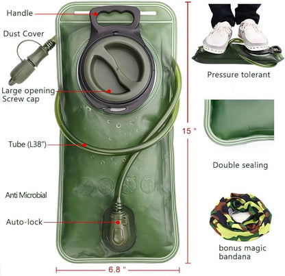 Hydration Bladder, 1.5L-2L-3L Water Bladder for Hiking Backpack Leak Proof Water Reservoir Storage Bag, BPA-Free Water Pouch Hydration Pack for Camping Cycling Running, Military Green 1.5-2-3 Liter