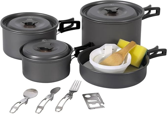 REDCAMP 11/12/17/22 PCS Camping Cookware Mess Kit, 800ml (28oz) Backpacking Camping Pot+Pan Set, Lightweight and Compact Cookware for Hiking, Picnic and Camping