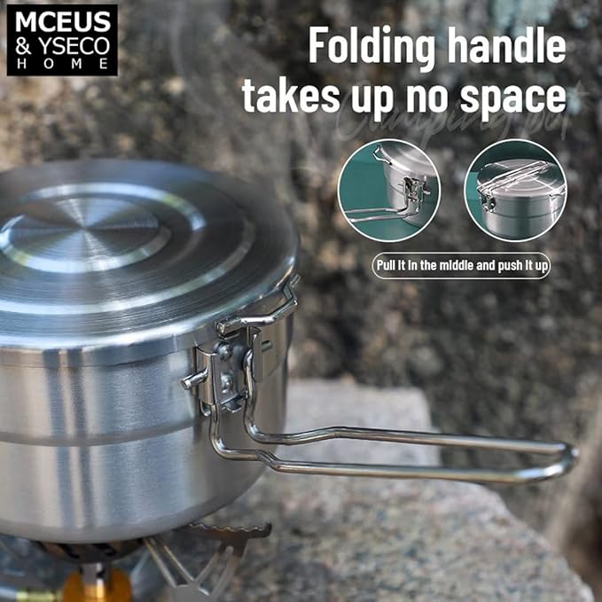 Compact Camping Pot Backpack Mess kit, 18/8 Stainless Steel Camping Pot and Pan Cooking Set, Lightweight Camping Cup, with Folding Camping Silverware Set for Outdoor Camping Hiking Picnic