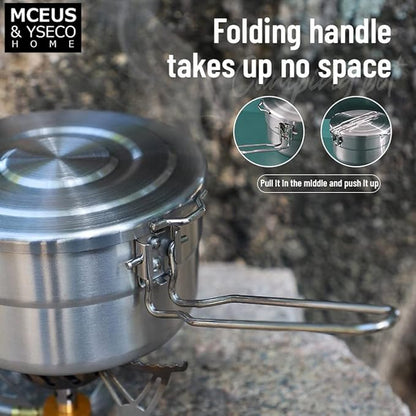 Compact Camping Pot Backpack Mess kit, 18/8 Stainless Steel Camping Pot and Pan Cooking Set, Lightweight Camping Cup, with Folding Camping Silverware Set for Outdoor Camping Hiking Picnic