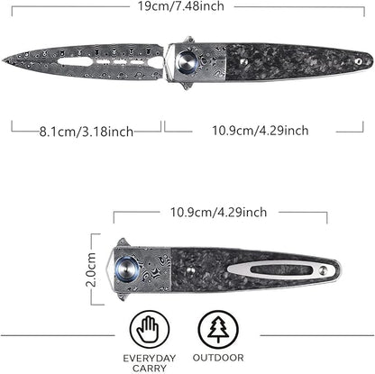 Sitivien ST251 Damascus Steel Folding Knife,Damascus Blade,Titanium Carbon Fiber Handle EDC Tool Knife for Outdoor Fishing, Camping, Hiking …