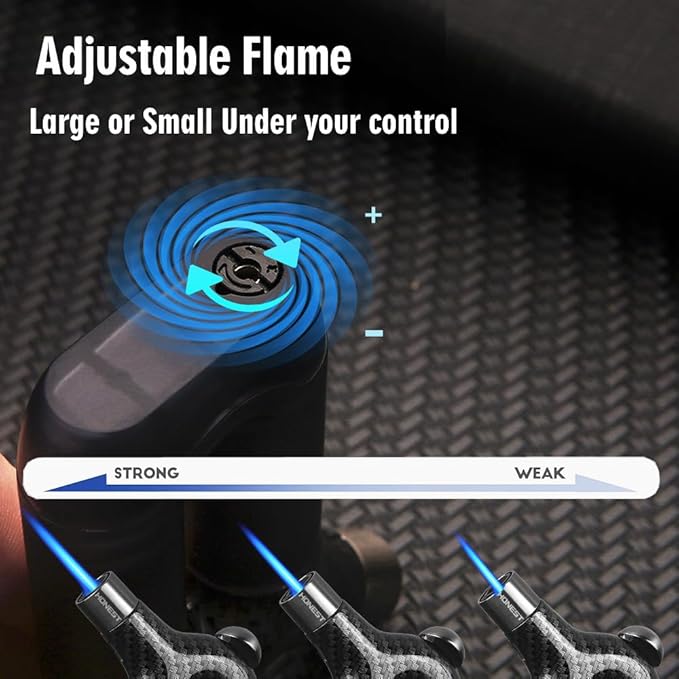 HONEST Torch Lighter Single Jet Flame Butane Lighters Refillable Torch Lighters Adjustable Gas Lighter Windproof Lighters Gift for Men BBQ Grill Camping Without Gas (Carbon Black)