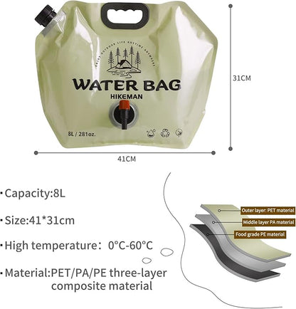 HIKEMAN Collapsible Water Storage Carrier - 1.9 Gallon Portable Water Container with Spigot,Camping Water Bag for Outdoors Hiking Backpack Survival Kit (2PCS)