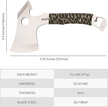 GVDV Throwing Axes for Beginners - 3 Pack Full Tang Steel Throwing Tomahawks Set with Protective Nylon Sheaths and Bottle Opener, 3 Colors Non-Slip Handle for Game, Recreation, and Competition
