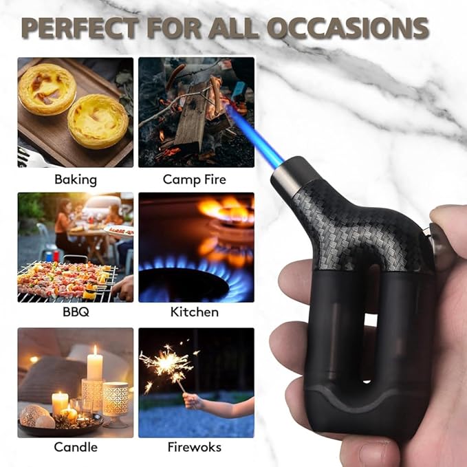 HONEST Torch Lighter Single Jet Flame Butane Lighters Refillable Torch Lighters Adjustable Gas Lighter Windproof Lighters Gift for Men BBQ Grill Camping Without Gas (Carbon Black)