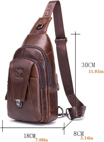 KPYWZER Vintage Leather Sling Bag Bags for Men Women Backpack Shoulder Messenger Crossbody Outdoor Travel Hiking Camping Tactical Chest Pack Daypack Brown