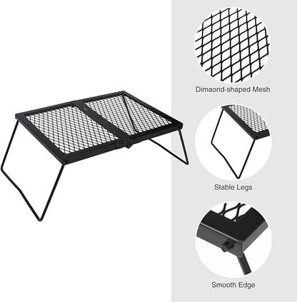 REDCAMP Folding Campfire Grill Heavy Duty Steel Grate, Portable Camp Fire Cooking Rack Over Fire Pit with Carrying Bag for Outdoor BBQ Camping
