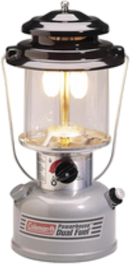 Coleman Powerhouse Dual Fuel Lantern Shines up to 800 Lumens, 2-Mantle Lantern Uses Coleman Liquid Fuel or Gasoline with Adjustable Brightness, Carry Handle, Mantles, & Funnel Included
