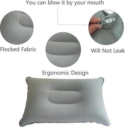 2 Pack Squared Flocked Fabric Air Pillow,Ultralight Inflatable Pillow for Hiking,Outdoor Sport,Camping,Traveling,Neck/Lumbar Support (Grey Light-Blue)