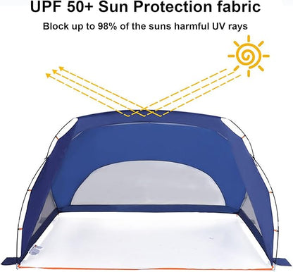 Beach Tent, 3/4 Person Sun Shelter Beach Shade Tent with UPF 50+ Protection, Portable Lightweight and Easy Setup Beach Canopy Baby Beach Tent for Camping, Hiking, Fishing, Backyard, Picnics- Navy Blue