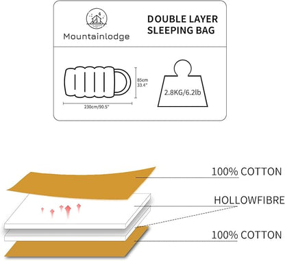 100% Cotton Shell and Lining Sleeping Bag for Adult Cold Weather with Compression Bag&Carry Bag for Camping,Travel and Car Camping