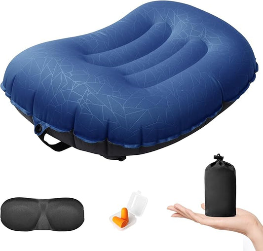 DAWNTREES Inflatable Pillow for Camping,Portable Compressible Ultra-light Travel Inflatable Pillow for Sleeping,Support The Neck and Lumbar,Backpacking Essentials (Blue)