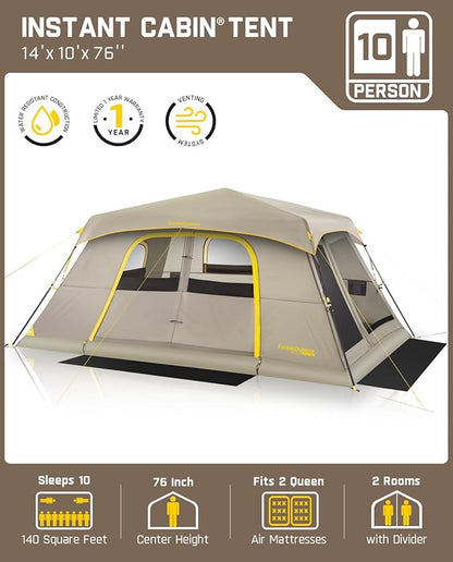 FanttikOutdoor Camping Tent, Lightweight 8/10 Person Instant Cabin Tent Setup in 60 Seconds with Rainfly & Windproof, Ultralight with Carry Bag for Family Camping & Hiking, Upgraded Ventilation