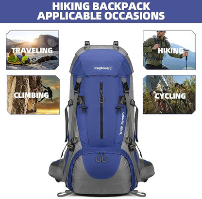 70L Camping Hiking Backpack with Rain Cover Waterproof Backpacking Backpack for Hiking Treeking Climbing Outdoor (DeepBlue)