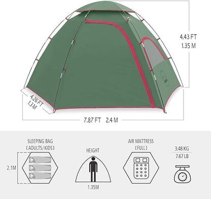 KAZOO Outdoor Camping Tent 2/4 Person Waterproof Camping Tents Easy Setup Two/Four Man Tent Sun Shade 2/3/4 People