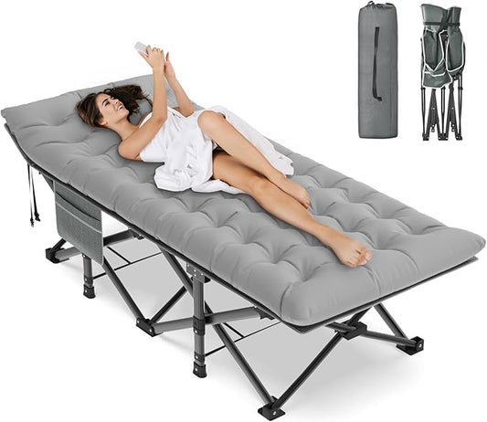 ZENPETIO Oversized XXL Folding Camping Cot, Heavy Duty Sleeping Cot for Adults with Mattress and Pillow, Portable Cot Bed with Carry Bag for Outdoor Camp Travel Home Guest Office, 78x32x18