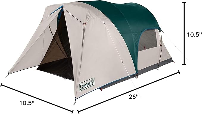 Coleman Cabin Camping Tent with Screened Porch, 4/6 Person Weatherproof Tent with Enclosed Screened Porch Option, Includes Rainfly, Carry Bag, Extra Storage, and 10 Minute Setup