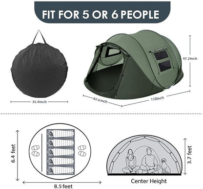 Instant Pop Up Camping Tent, 5-6 Person Tents,Automatic Set Up Tent in 3 Seconds,Waterproof Sunshade Family Tent,Portable Lightweight Dome Tent for Outdoor Camping,Hiking,Travel & Beach