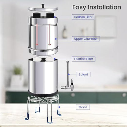 NSF/ANSI 42&372 Standard Stainless Steel Portable Gravity-Fed Water Filter System 2.25 Gallons Water Filter System with Filter and Sight Glass Spigot at Home and Camping