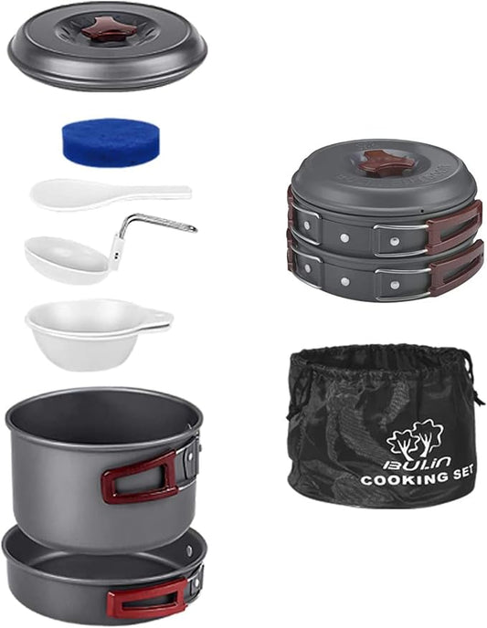 Bulin 24/13/11/8/4 PCS Camping Cookware Mess Kit Lightweight Backpacking Cooking Set Outdoor Cook Gear for Family Hiking, Picnic(Kettle, Pot, Frying Pan, Bowls, Plates, Spoon)