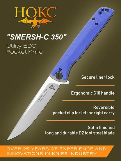 HOKC NOKS EDC camping folding knife Smersh-S | 350-100401 (Gray, Blue)