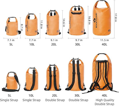 ROCK CLOUD Dry Bag Waterproof 5L Dry Sack for Kayaking Rafting Boating Beach Surfing Swimming Canoe Camping Hiking Fishing Ski, Orange