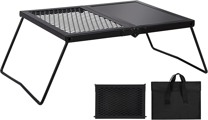 REDCAMP Folding Campfire Grill Heavy Duty Steel Grate, Portable Camp Fire Cooking Racks and Griddle for Outdoor Versatile Campfire Cooking