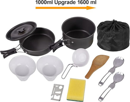 REDCAMP 11/12/17/22 PCS Camping Cookware Mess Kit, 800ml (28oz) Backpacking Camping Pot+Pan Set, Lightweight and Compact Cookware for Hiking, Picnic and Camping