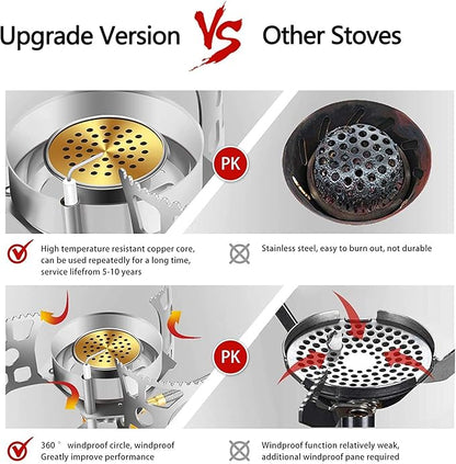 SVNVIOZ Camping Stove Windproof Backpacking Stove with Piezo Ignition, Plastic Storage Box, 2 Types Fuel Canister Adapters, Camping Gear Portable Stove for Outdoor Camping Hiking Cooking