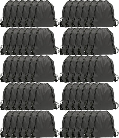 GoodtoU Drawstring Bags, Drawstring Nylon Backpack Draw String Bags Pack Bulk Cinch Sack for Sport, Traveling, Team (60Pcs, Grey)