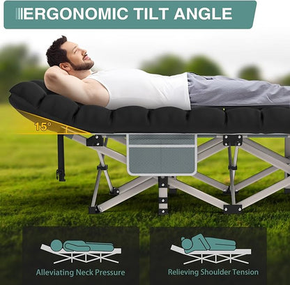 ZENPETIO Camping Cot for Adults, Heavy-Duty Portable Cot Bed with Mattress, Foldable Padded Sleeping Cots for Camping Travel Tent Day Bed Outdoor & Home Guest, Max Load 500 LBS, 75x28x15”