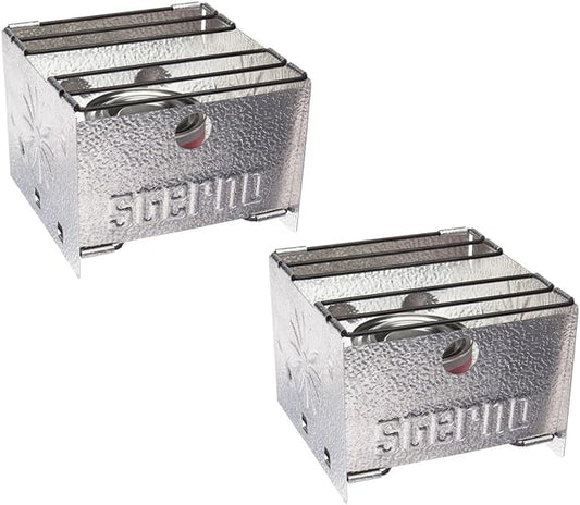 Sterno Folding Stove, Compact Emergency Food Prep, Silver, 6-1/4"L x 6-3/8"W x 4-5/8"H, Fuel Not Included