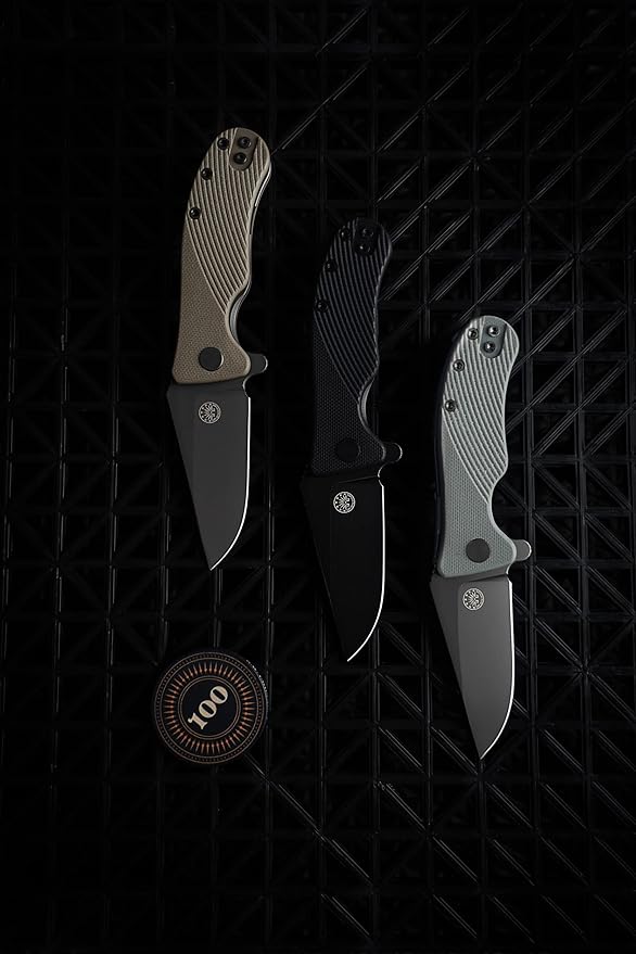 Off-Grid Knives - Baby Rhino Blackout, Legal Carry EDC Compact Folding Knife w. Sandvik 14C28N Blade Steel, G10 Scales, Deep Carry Left and Right Hand, Built Like A Tank