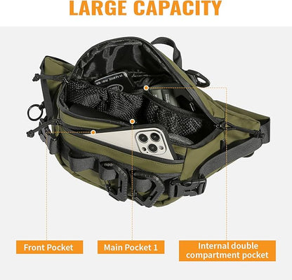 CamGo Tactical Fanny Pack for Men Women Military Waist Bag Molle Utility Hip Belt Pouch Crossbody Bags Bumbag for Cycling Hiking Walking Fishing Army Green
