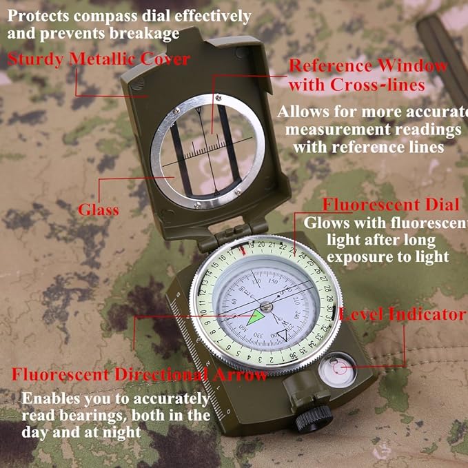 Sportneer Compass Hiking Survival Military Grade Waterproof Boy Scout Compass for Kids Gift Backpacking Camping Hiking Navigation