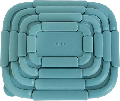 Stojo Nestable Collapsible Food Storage Container -Set of 4, Eucalyptus- Leak-Proof Airtight Seal Made With Food Grade Silicone For Meal Prep, Lunch Box, Pantry Organizer - Microwave & Dishwasher Safe