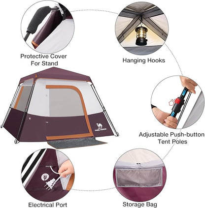 CAMEL CROWN Cabin Tent with 1-Minute Setup, 4/6 Person Instant Tent with Weatherproof Floor