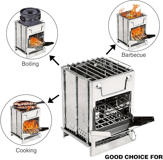 Camping Wood Burning Stove with Carry Bag,Foldable Camp Stove,Stainless Steel Collapsible Backpacking Survival Stove,Campfire Stove,Outdoor Folding Lightweight Stove for BBQ,Cooking,Picnic,Hiking