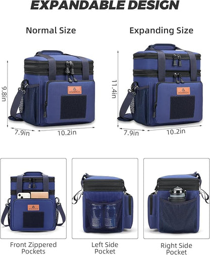 HSHRISH Expandable Large Tactical Lunch Box for Adults, Durable Insulated Lunch Bags with Shoulder Strap, Cooler Bag for Men Women Work Outdoor Picnic Trips,Blue
